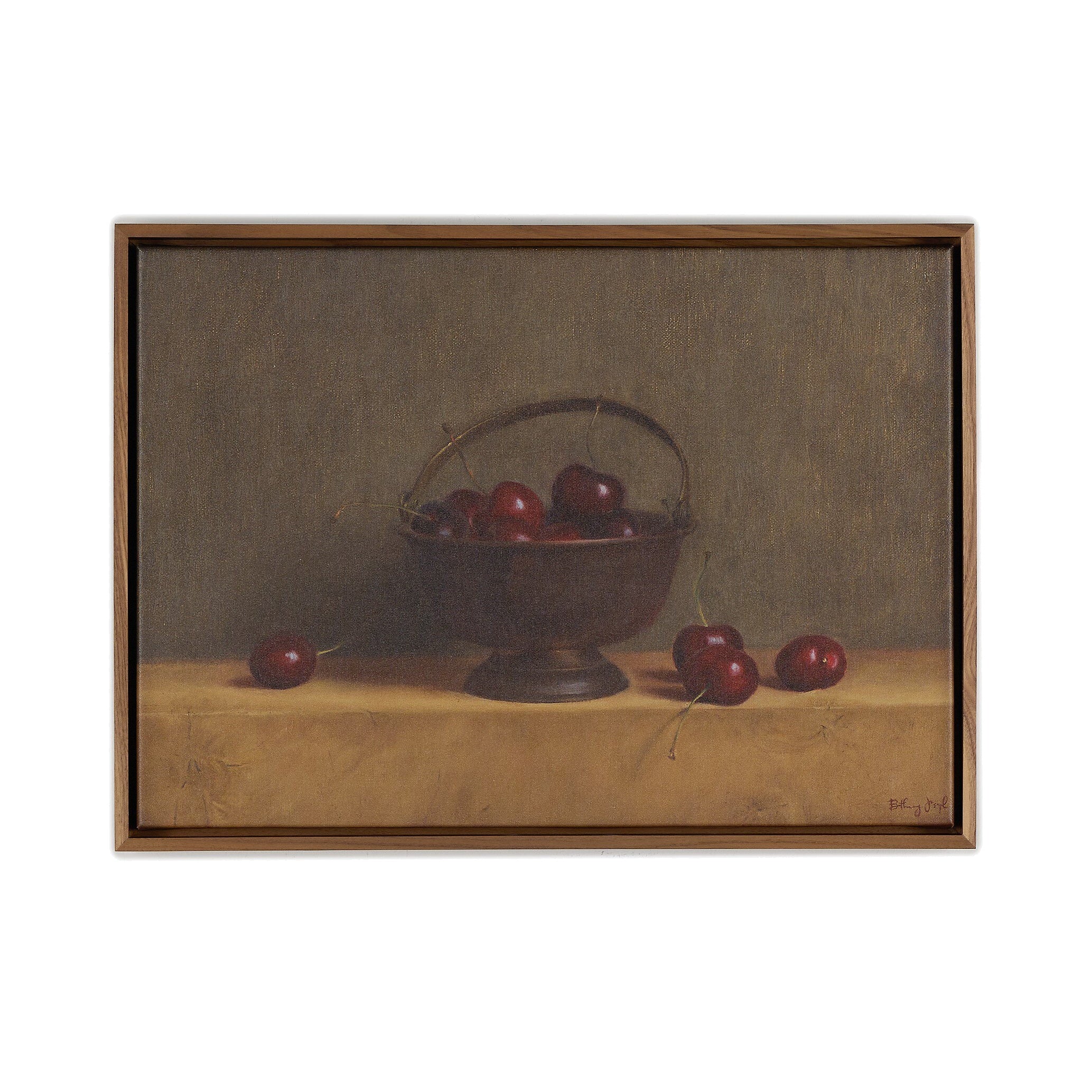 Red Cherries On Red Oak by Bethany Joseph ARTWORK - framed print Four Hands Walnut Floater