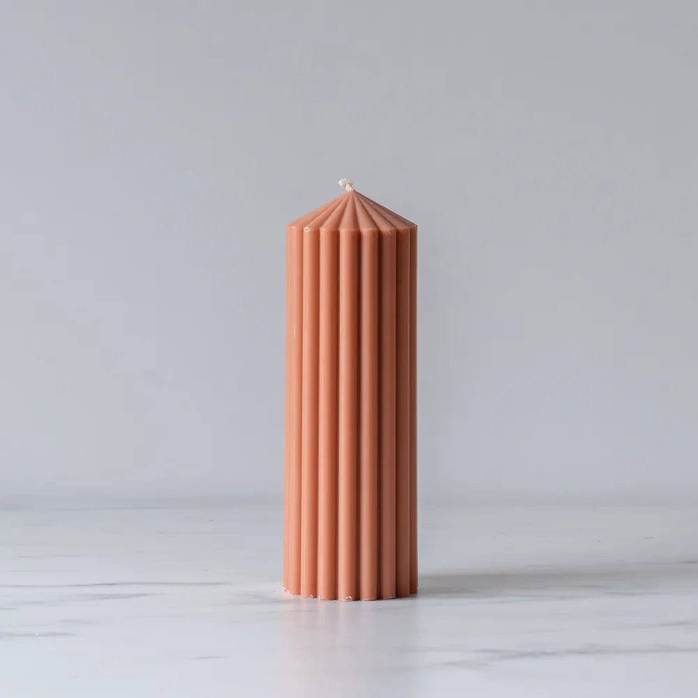 Rust Ribbed Pillar Candle candle Estelle (Faire) Medium