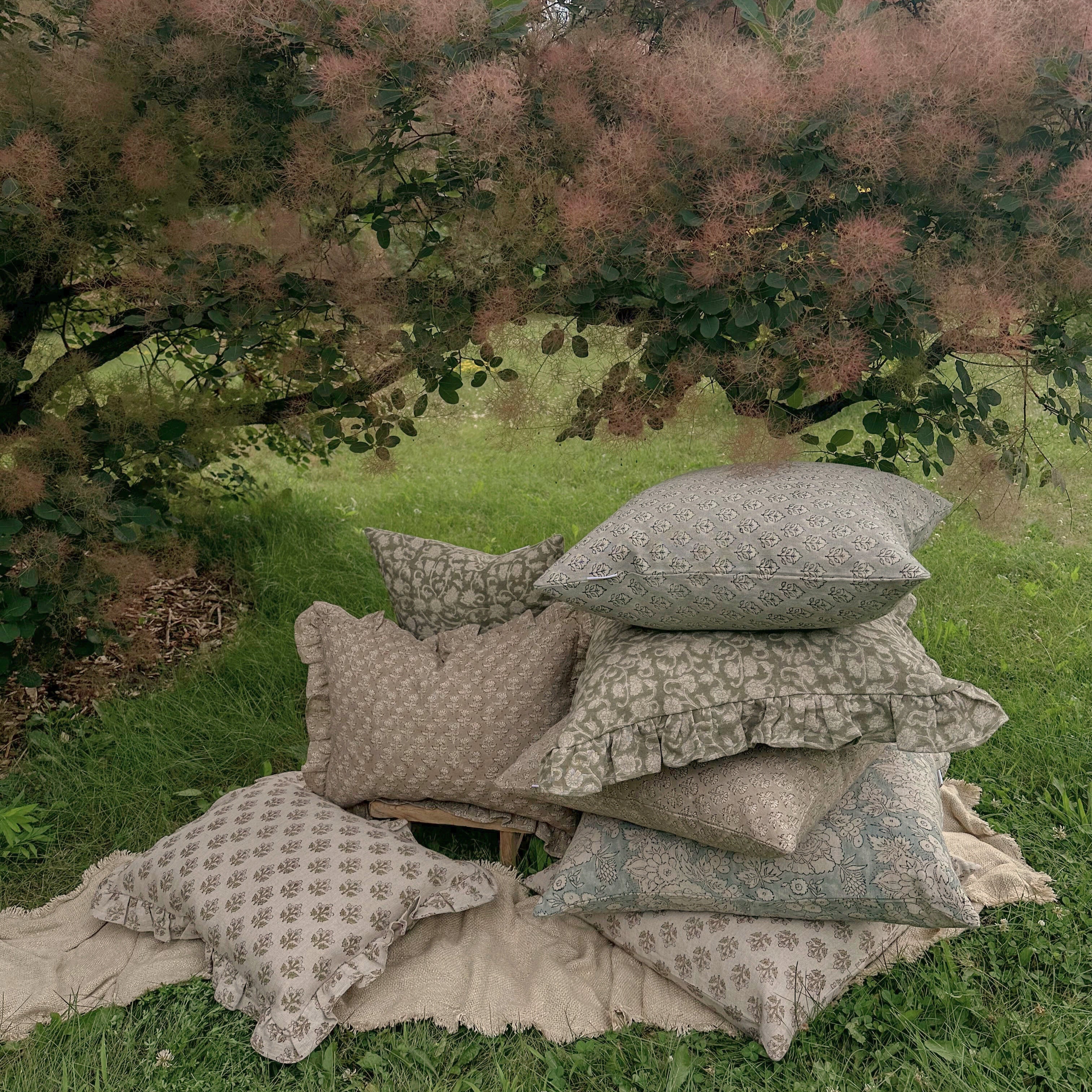 Sadie Block Print Ruffle Pillow Cover 1 - PILLOWS - Block print - neutral ORNA HOUSE