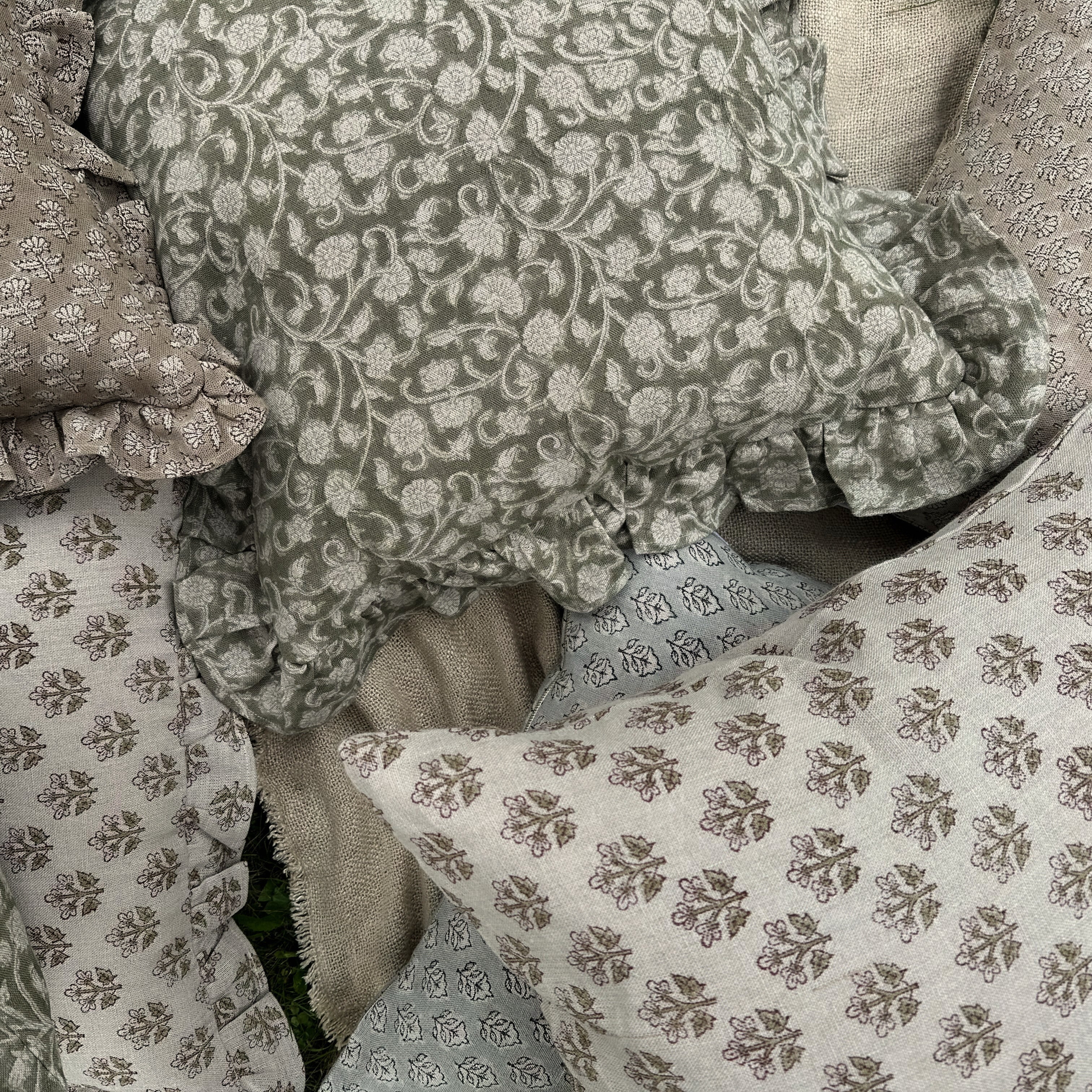 Olivia Block Print Ruffle Pillow Cover 1 - PILLOWS - Block print - neutral ORNA HOUSE