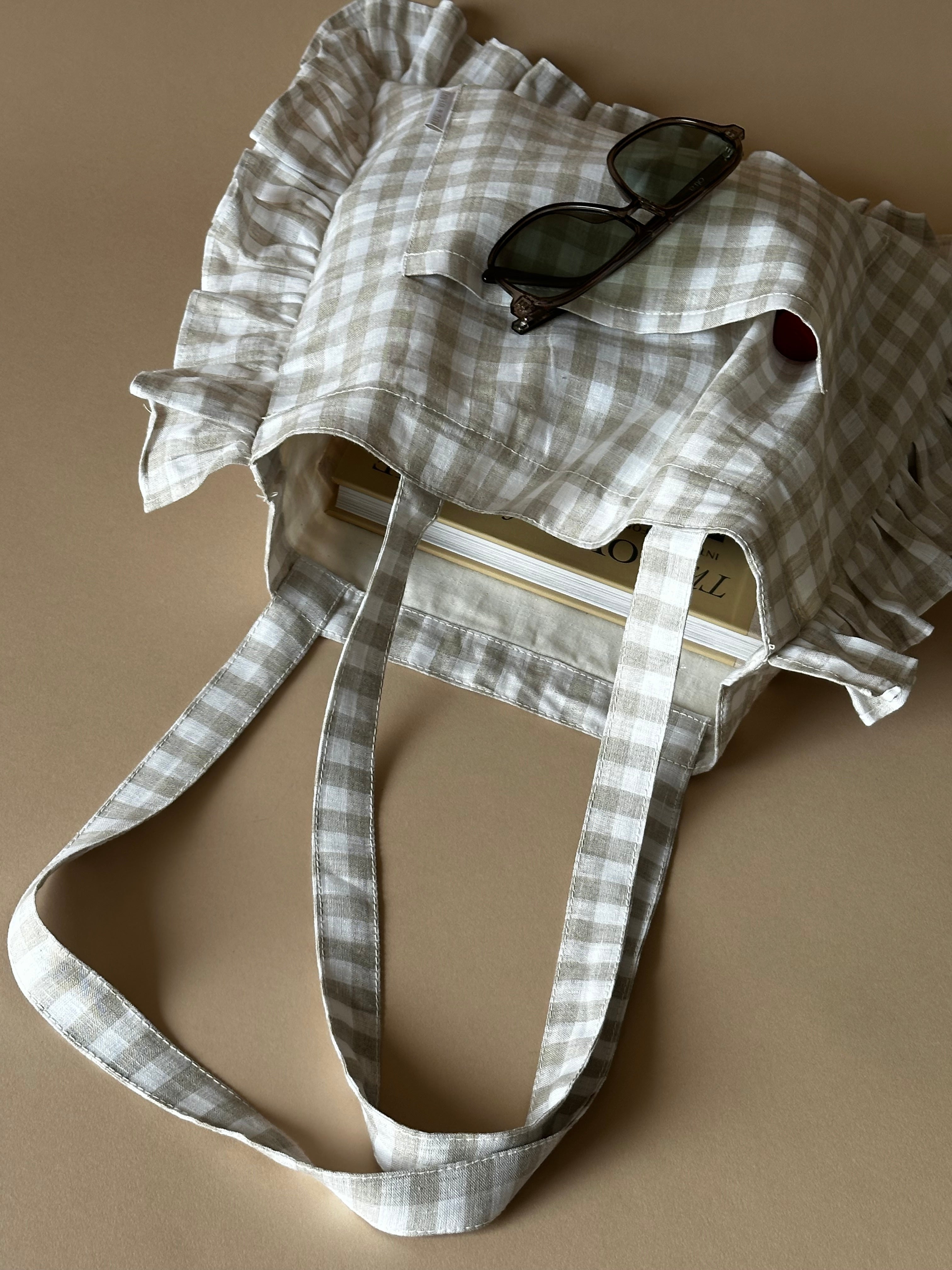 Gingham Ruffle Tote Bag reusable bag Rug and Weave