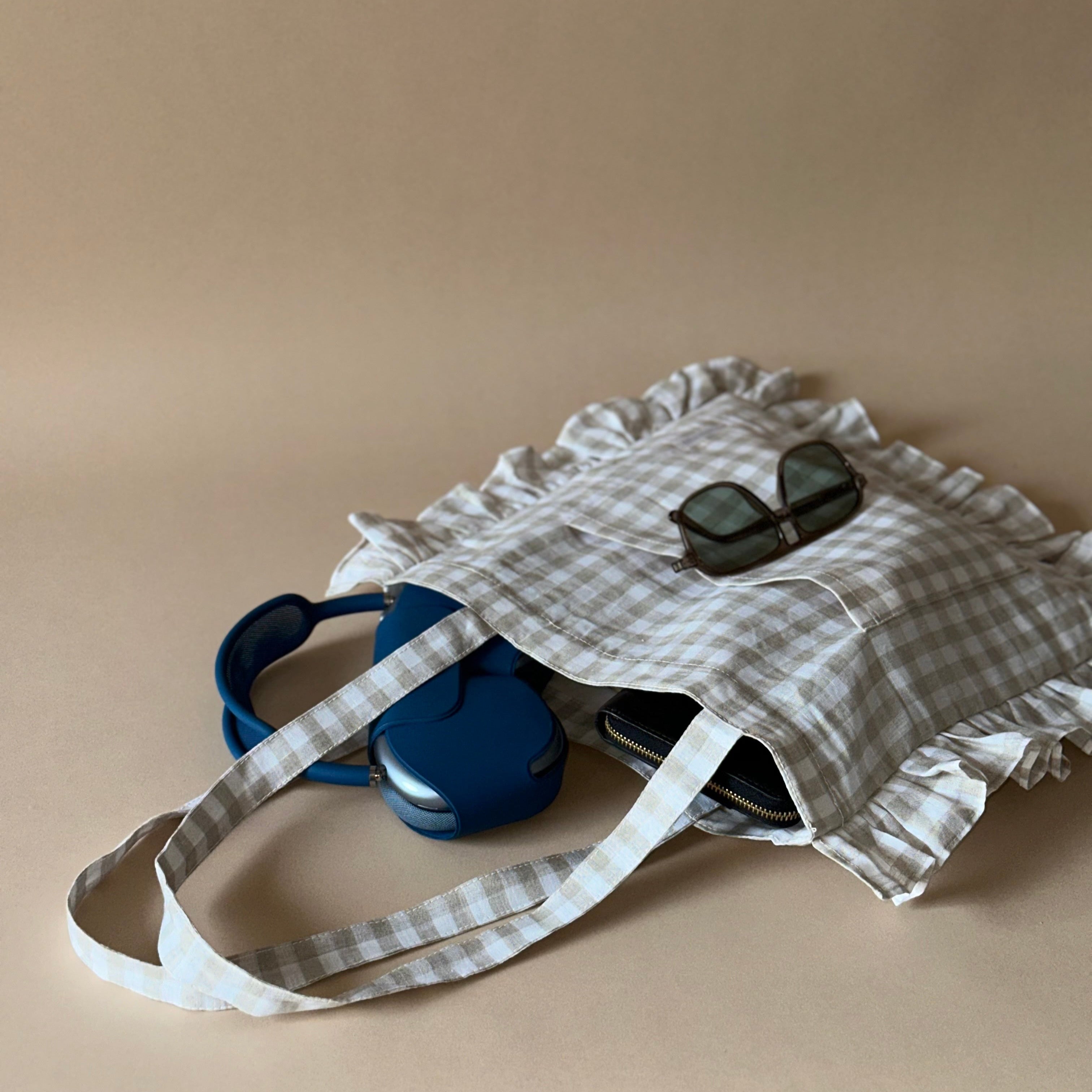 Gingham Ruffle Tote Bag reusable bag Rug and Weave