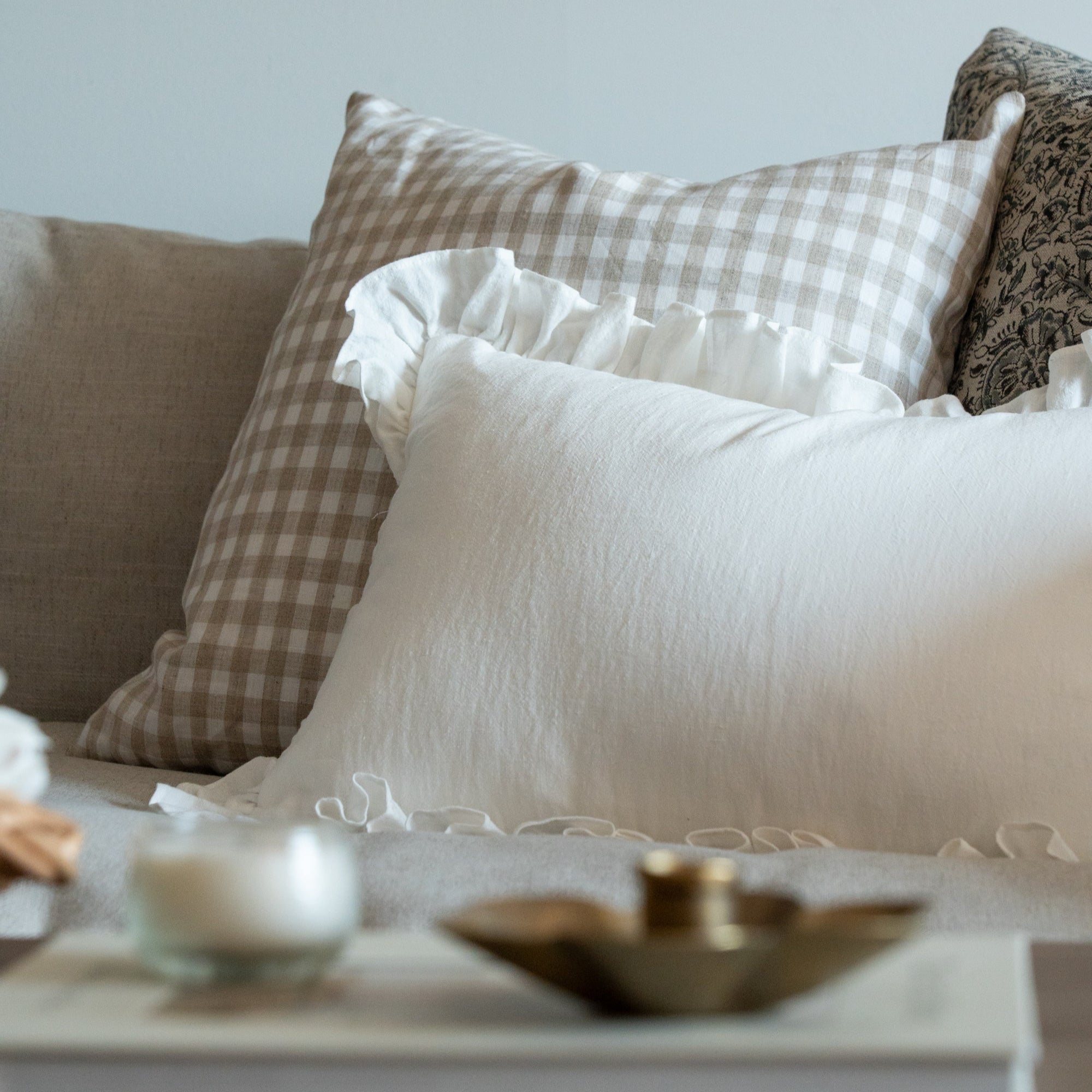 Ivory Ruffle Pillow Cover 1 - PILLOWS - Linen - neutral Rug & Weave Pillows