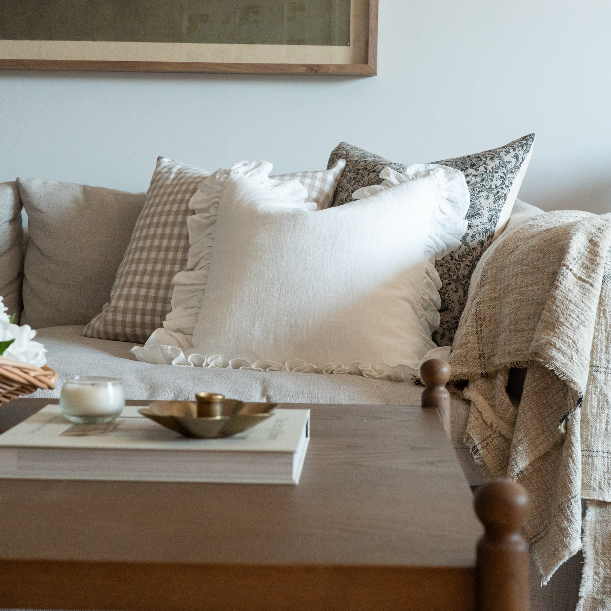 Ivory Ruffle Pillow Cover 1 - PILLOWS - Linen - neutral Rug & Weave Pillows