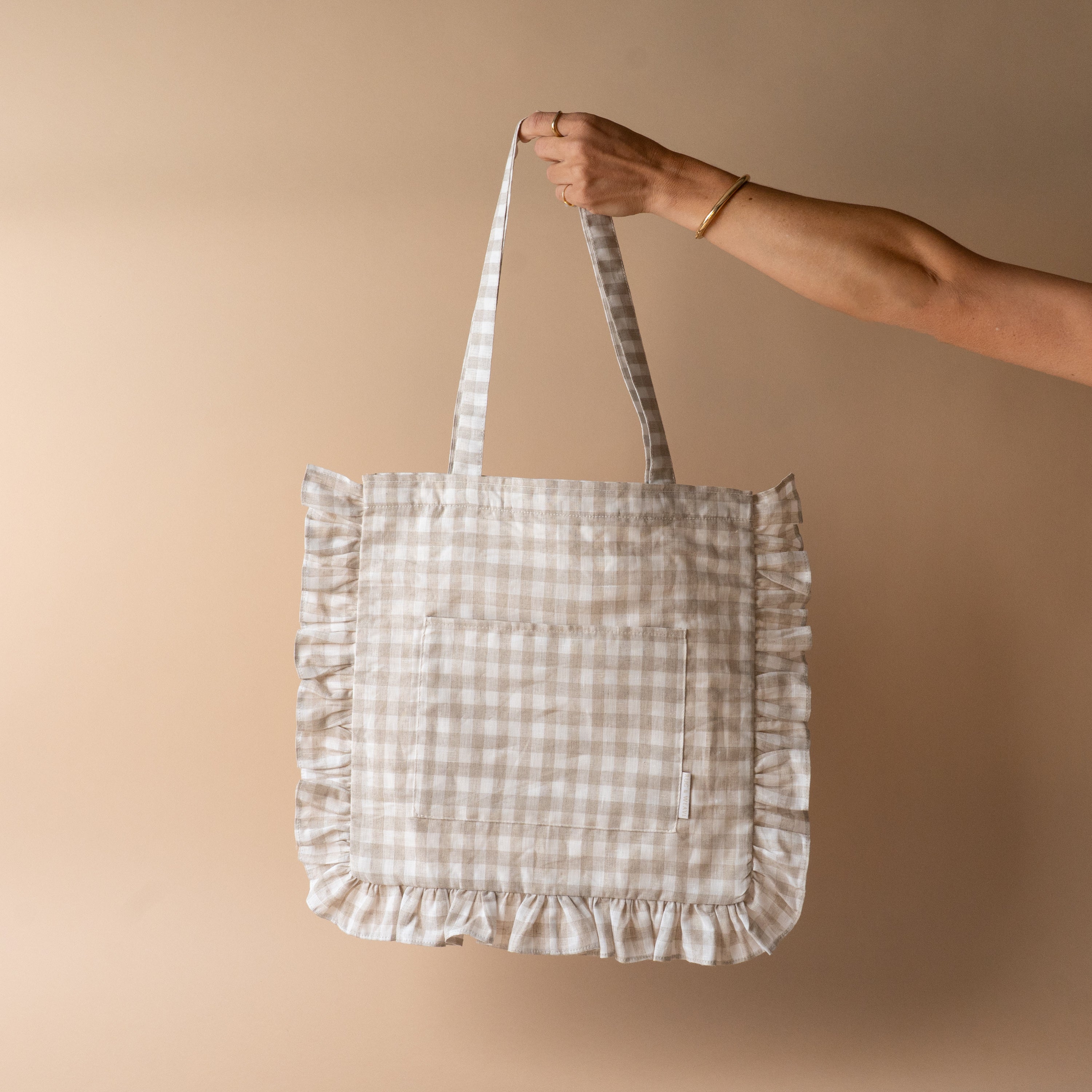 Gingham Ruffle Tote Bag reusable bag Rug and Weave
