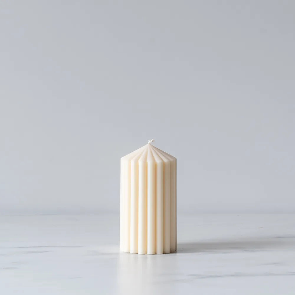 Ivory Ribbed Pillar Candle candle Estelle (Faire) Small
