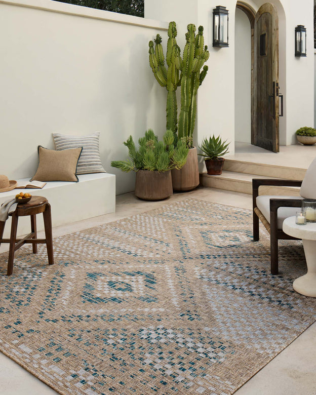 Amber Lewis x Loloi Topanga Natural / Aqua Rug 5-Rugs - indoor/outdoor Loloi