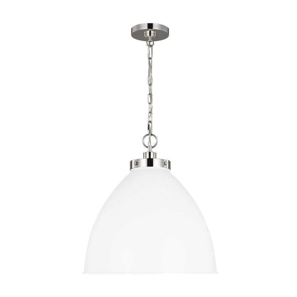 Wellfleet Medium Dome Pendant LIGHTING - pendant Visual Comfort Matte White and Polished Nickel