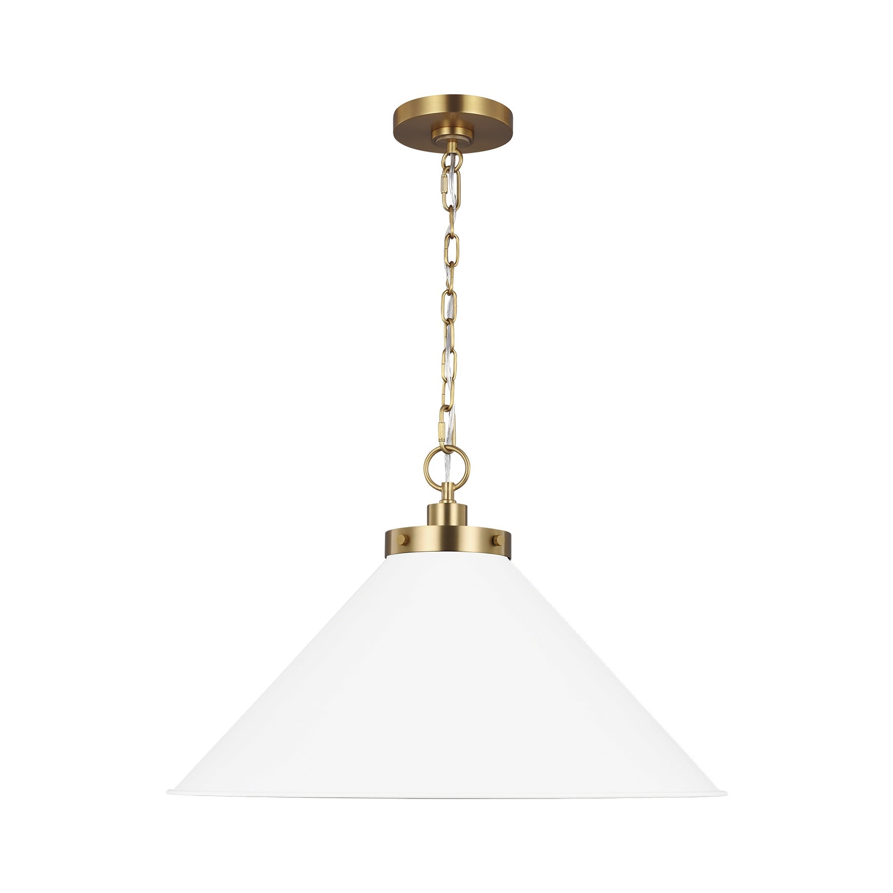 Wellfleet Wide Cone Pendant LIGHTING - pendant Visual Comfort Matte White and Burnished Brass