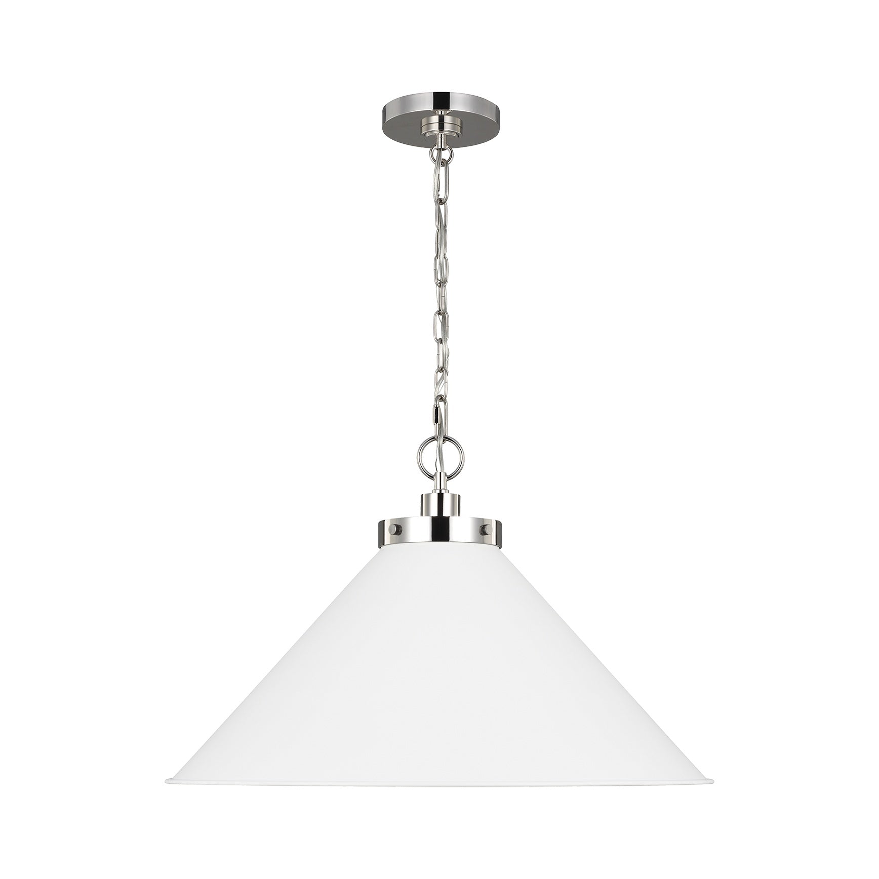 Wellfleet Wide Cone Pendant LIGHTING - pendant Visual Comfort Matte White and Polished Nickel