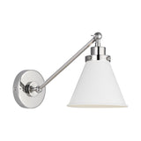 Wellfleet Single Arm Cone Task Sconce LIGHTING - wall bath fixture Visual Comfort Matte White and Polished Nickel