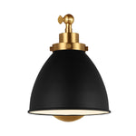 Wellfleet Single Arm Dome Task Sconce LIGHTING - wall bath fixture Visual Comfort Midnight Black and Burnished Brass