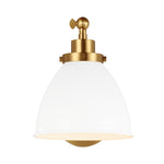 Wellfleet Single Arm Dome Task Sconce LIGHTING - wall bath fixture Visual Comfort Matte White and Burnished Brass