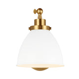 Wellfleet Single Arm Dome Task Sconce LIGHTING - wall bath fixture Visual Comfort Matte White and Burnished Brass