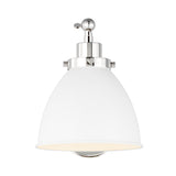 Wellfleet Single Arm Dome Task Sconce LIGHTING - wall bath fixture Visual Comfort Matte White and Polished Nickel