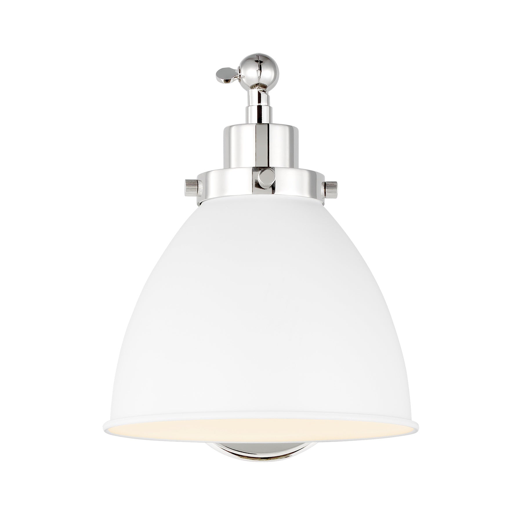 Wellfleet Single Arm Dome Task Sconce LIGHTING - wall bath fixture Visual Comfort Matte White and Polished Nickel