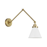 Wellfleet Double Arm Cone Task Sconce LIGHTING - wall bath fixture Visual Comfort Matte White and Burnished Brass
