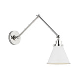 Wellfleet Double Arm Cone Task Sconce LIGHTING - wall bath fixture Visual Comfort Matte White and Polished Nickel