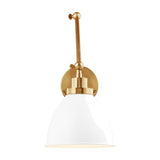 Wellfleet Double Arm Dome Task Sconce LIGHTING - wall bath fixture Visual Comfort Matte White and Burnished Brass
