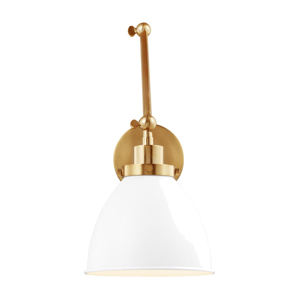 Wellfleet Double Arm Dome Task Sconce LIGHTING - wall bath fixture Visual Comfort Matte White and Burnished Brass