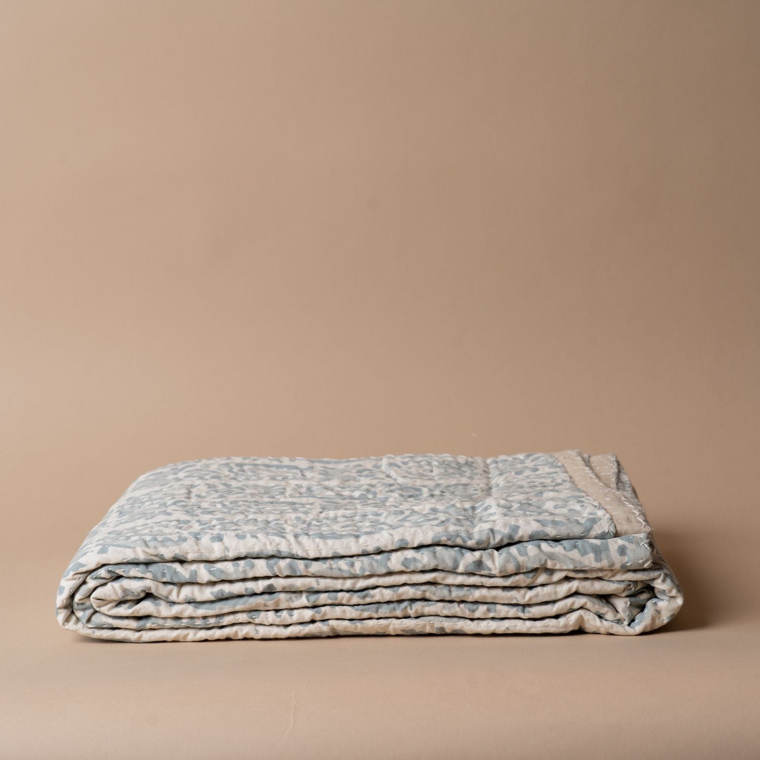 Hazy Blue Kantha Stitch Bed Blanket - Rug & Weave