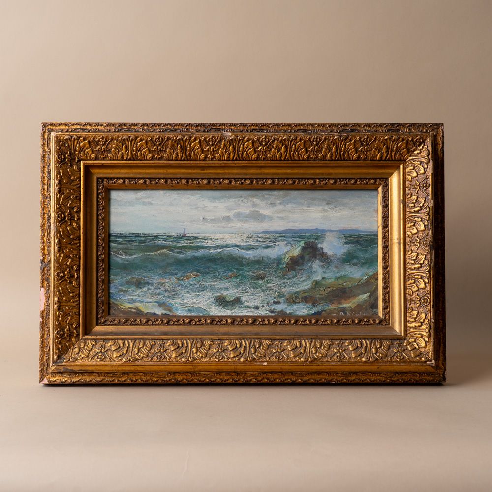 "Stormy Seas" Framed Vintage Painting - Rug & Weave