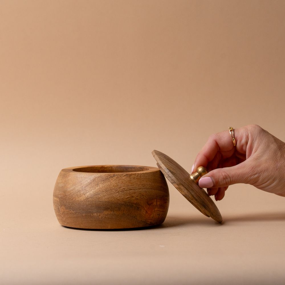 Round Wood Jar with Lid storage jar Luxe B Co (Faire)