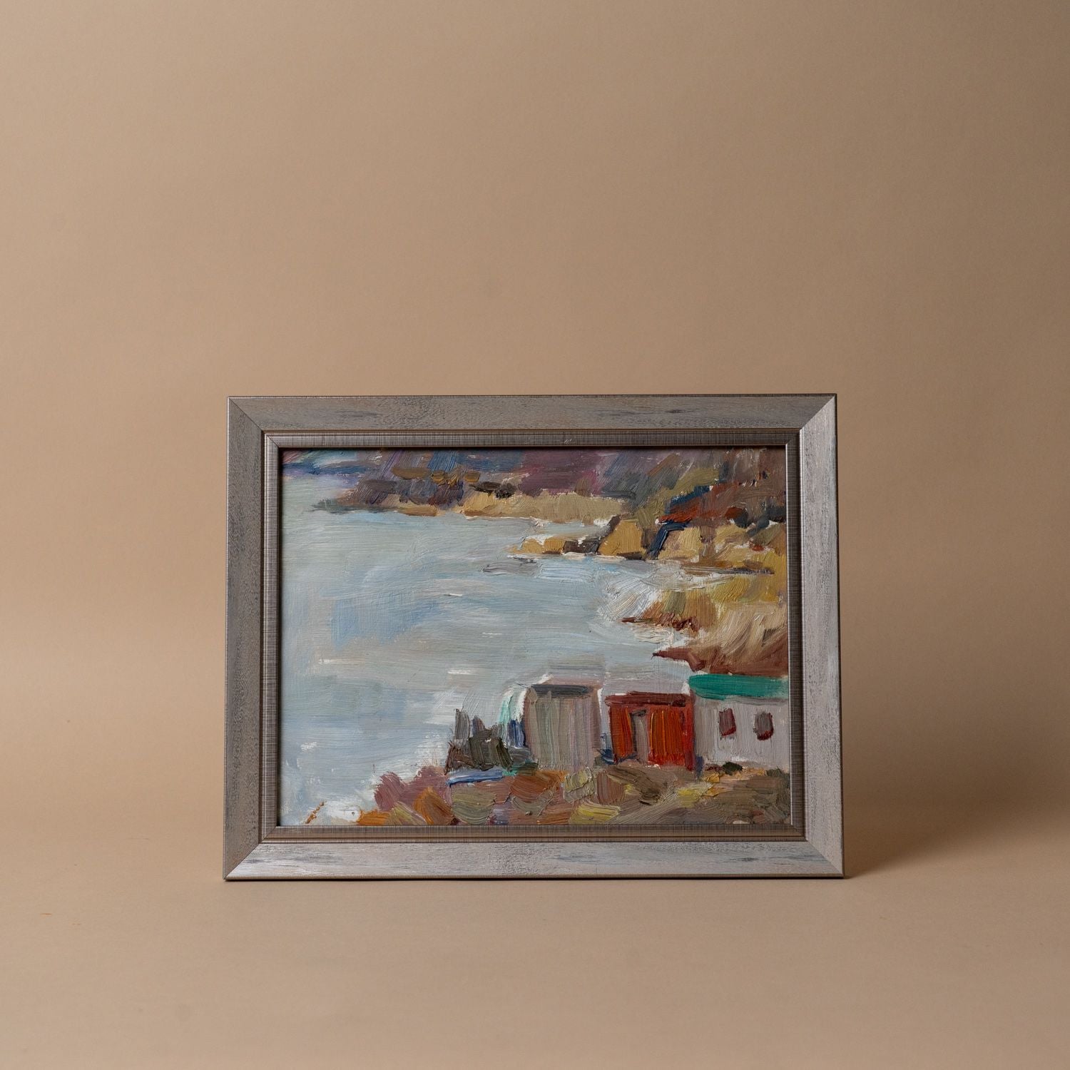 "Coastal Town" Framed Vintage Painting - Rug & Weave