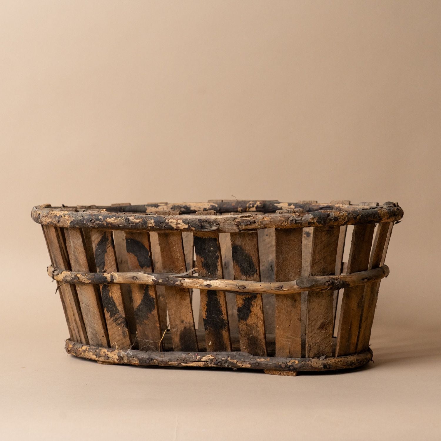 Antique Wood Basket - Rug & Weave