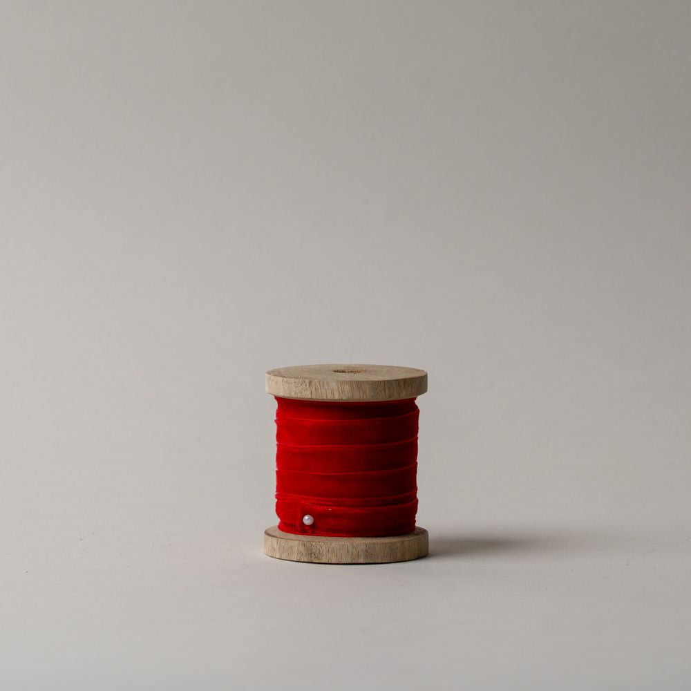 Velvet Ribbon on Wooden Spool CHRISTMAS 2025 Creative Co-op (DYA) Classic Red