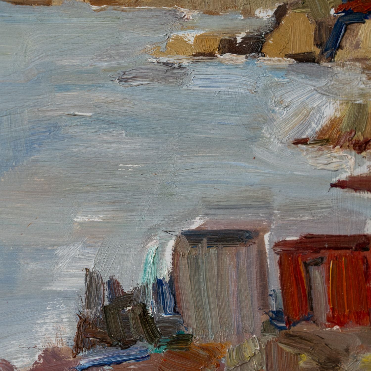 "Coastal Town" Framed Vintage Painting - Rug & Weave