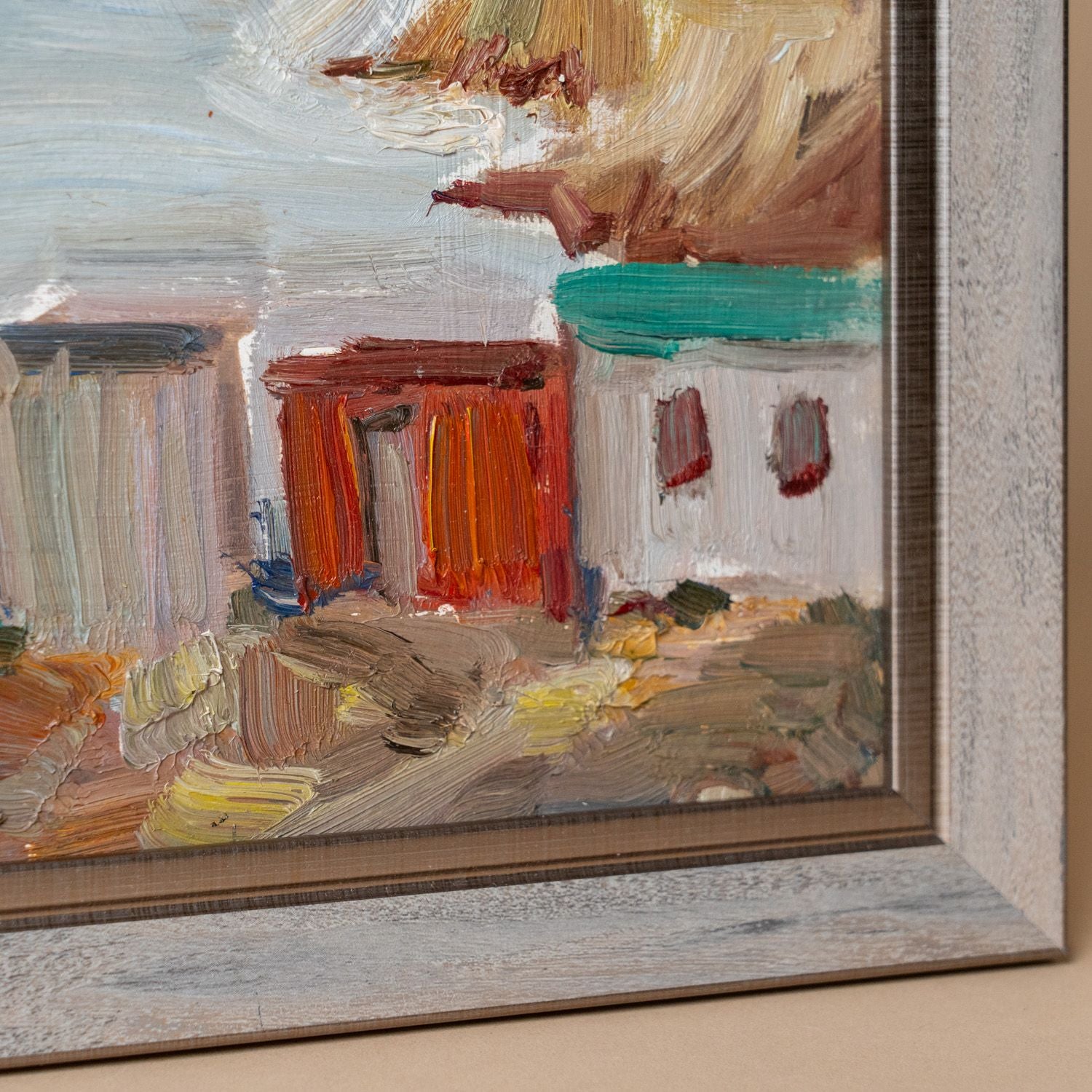 "Coastal Town" Framed Vintage Painting - Rug & Weave