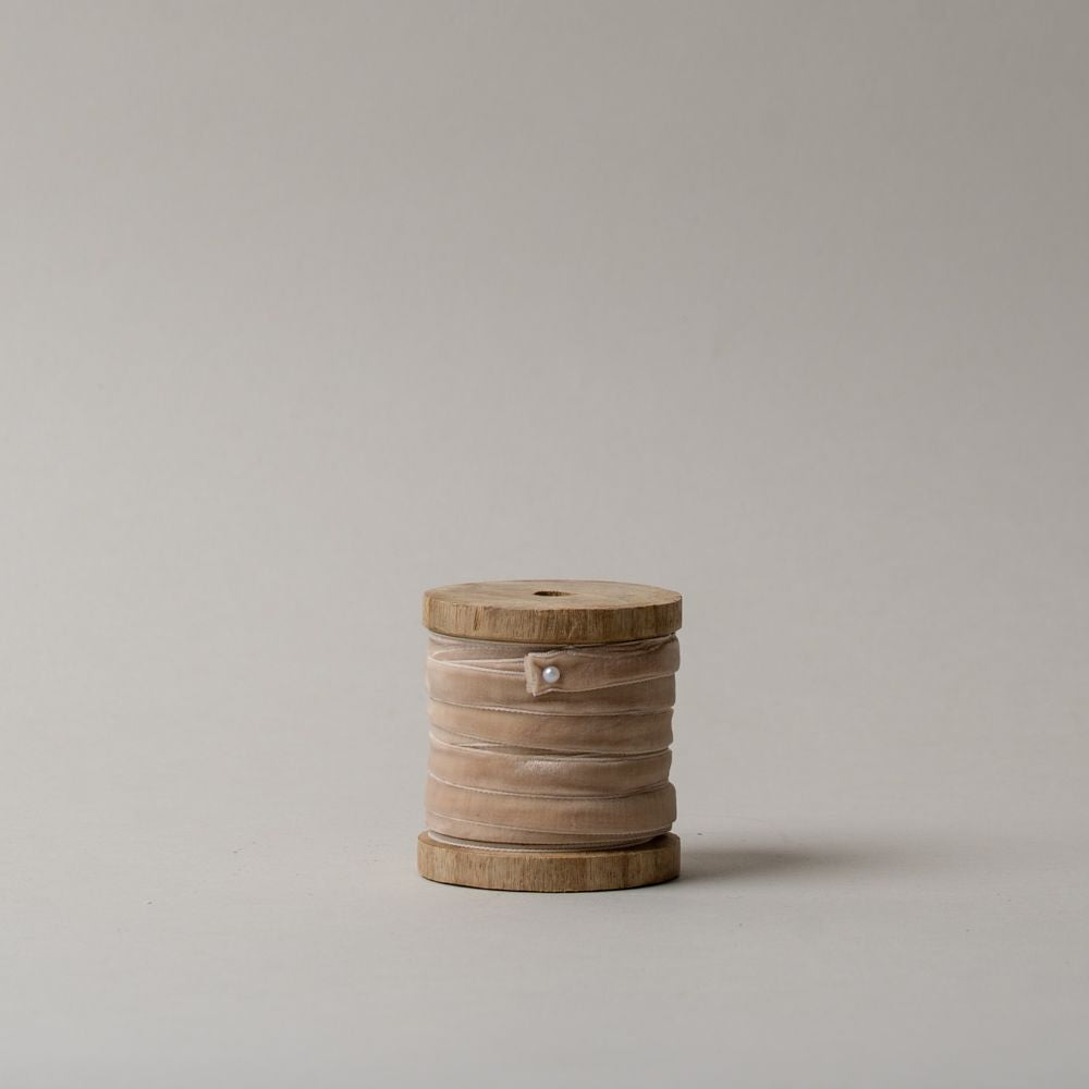 Velvet Ribbon on Wooden Spool CHRISTMAS 2025 Creative Co-op (DYA) Eggnog