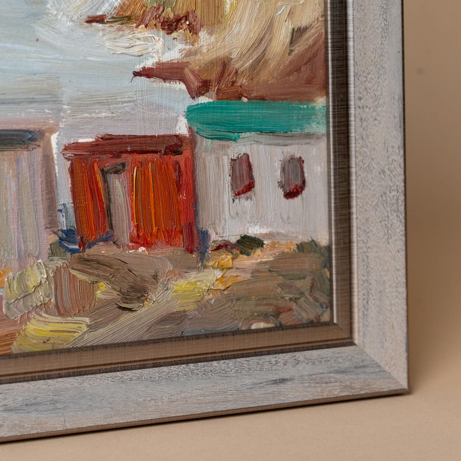 "Coastal Town" Framed Vintage Painting - Rug & Weave