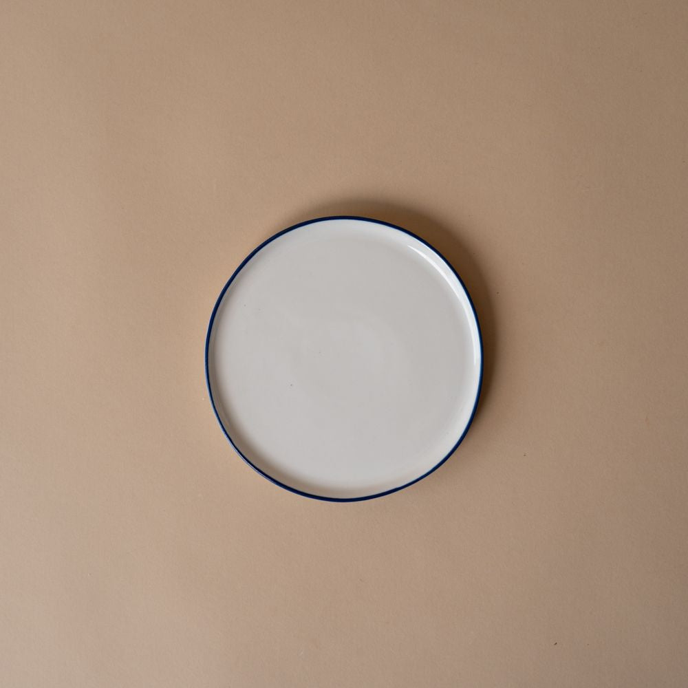 Organic Blue Edge Dessert Plate - Rug & Weave