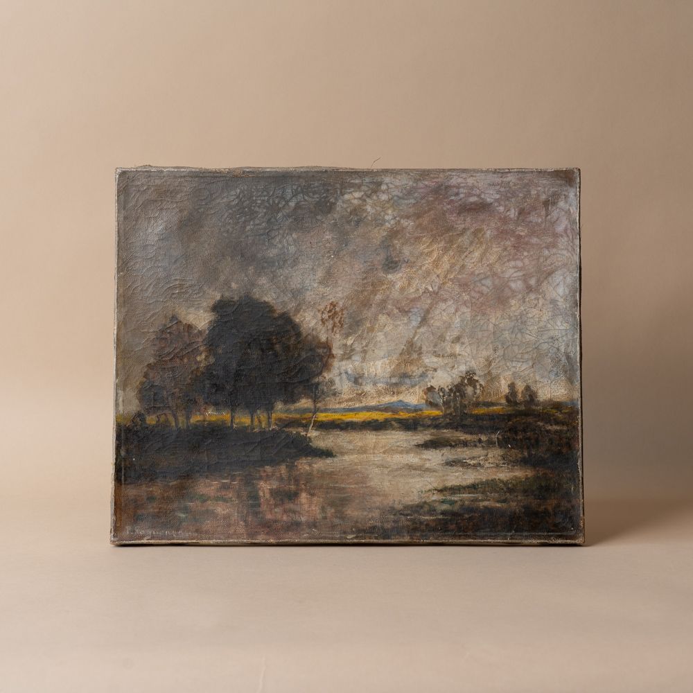 "Early Dawn" Vintage Canvas Painting - Rug & Weave