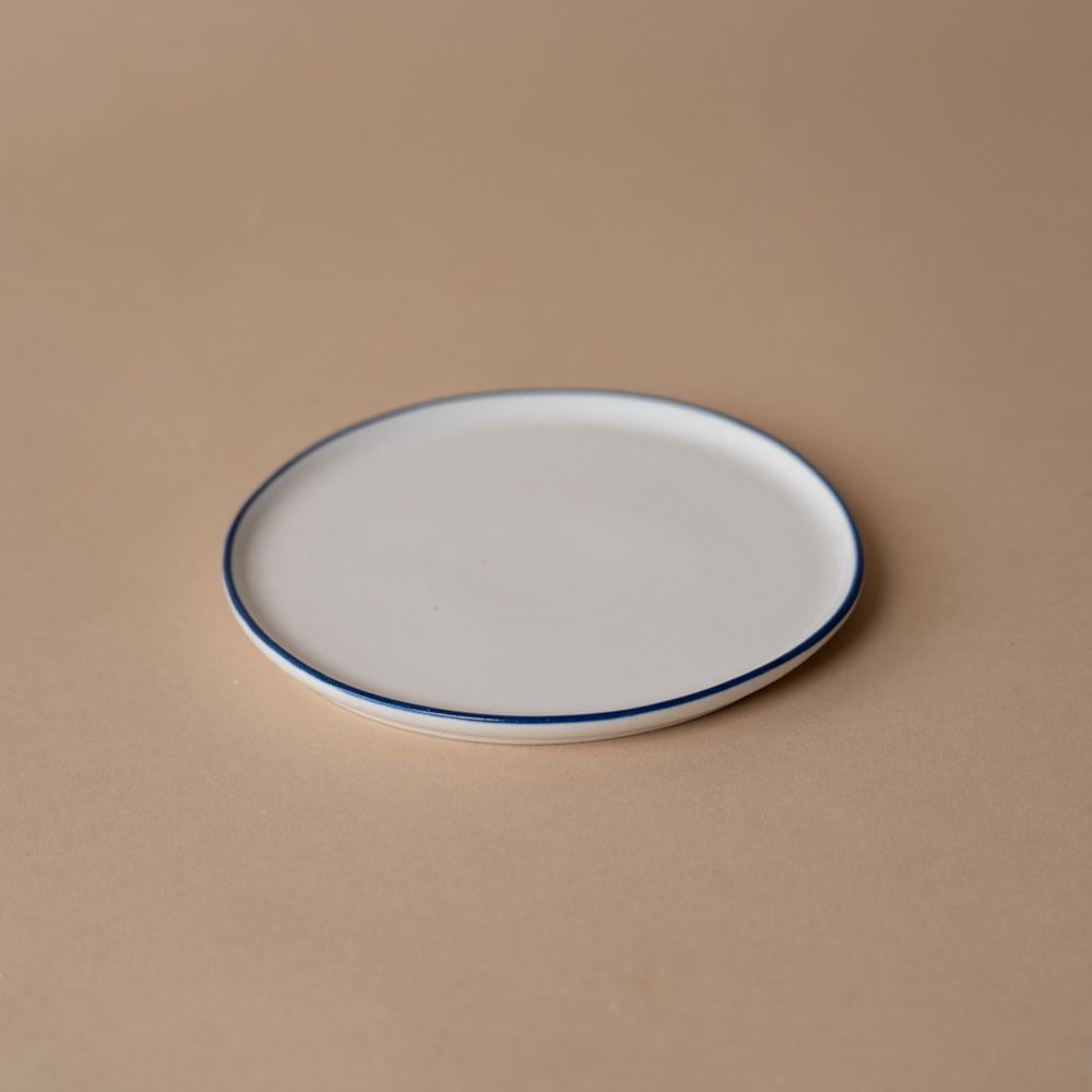 Organic Blue Edge Dessert Plate - Rug & Weave