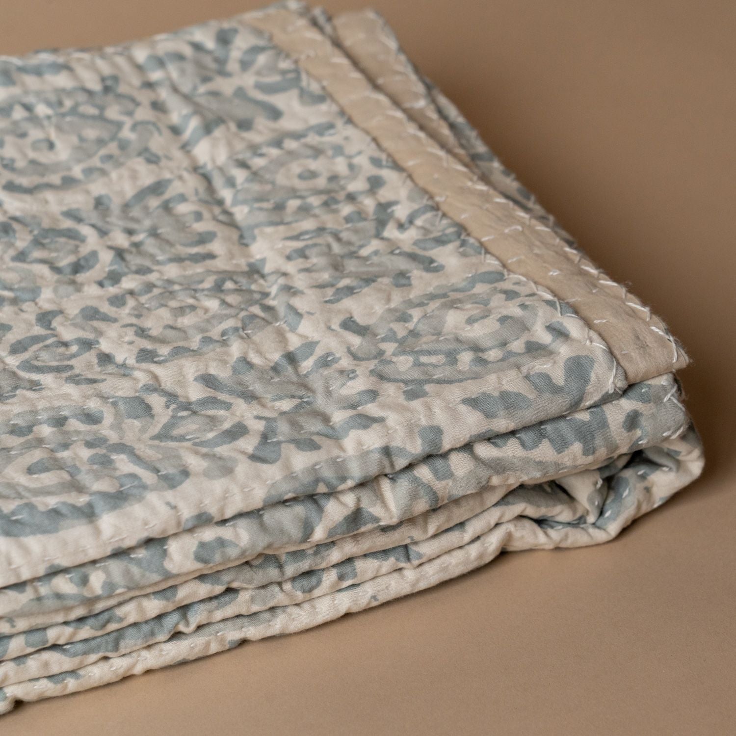 Hazy Blue Kantha Stitch Bed Blanket - Rug & Weave