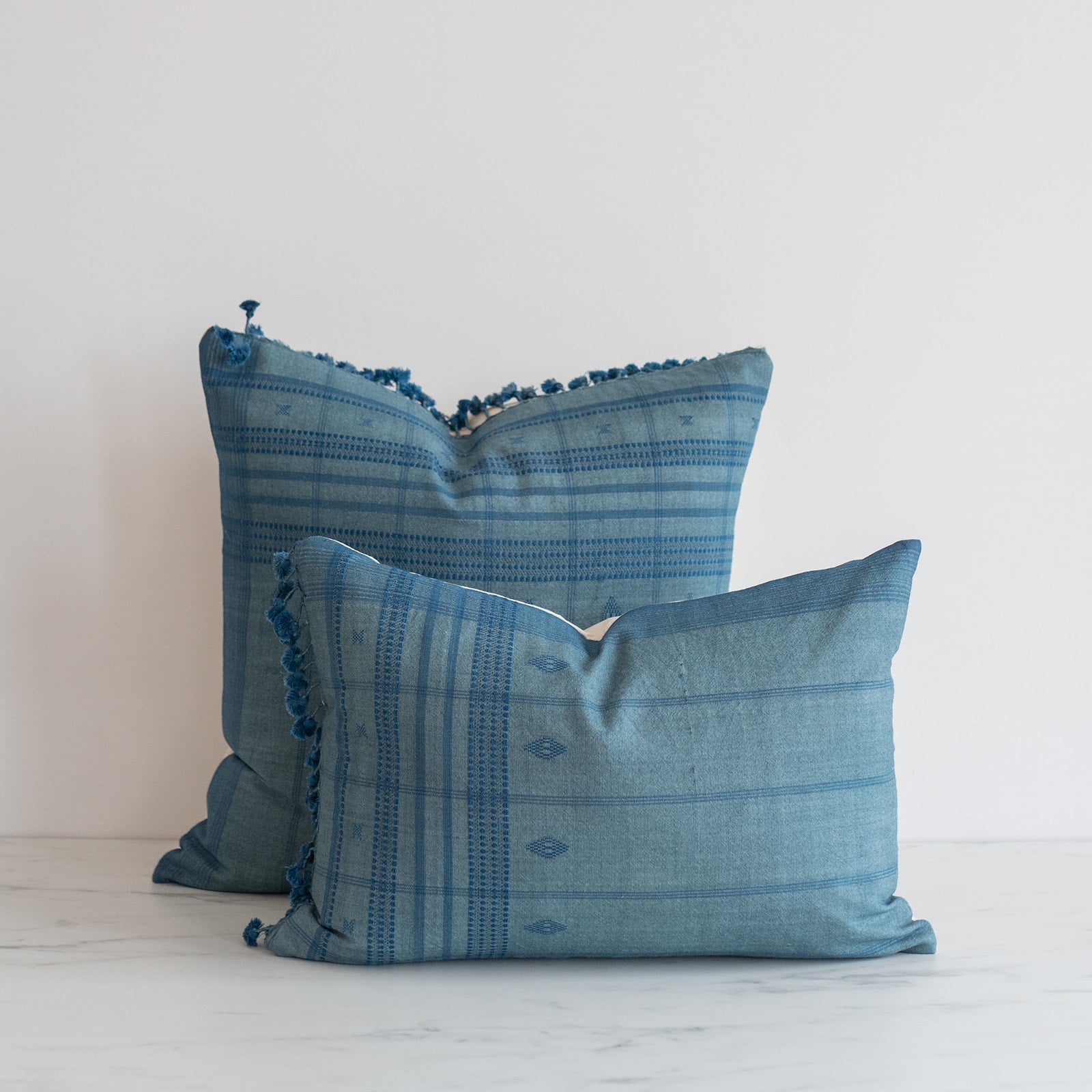 Cerulean Silk Bhujodi Fringe Pillow Cover 3 - PILLOWS - Bhujodi - cool Rug & Weave Pillows