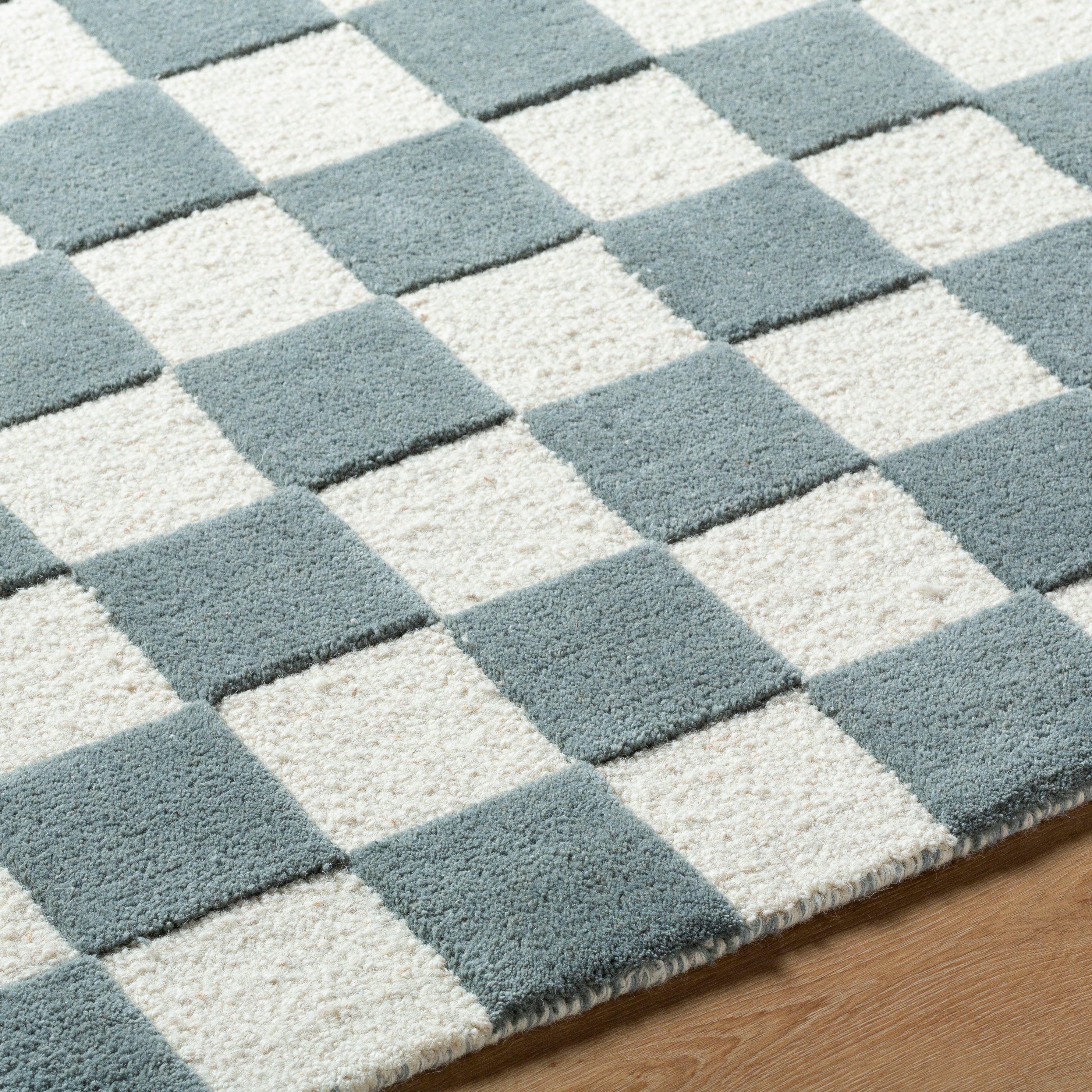 Brooks Checkered Teal Rug 0-RUGS - wool Surya