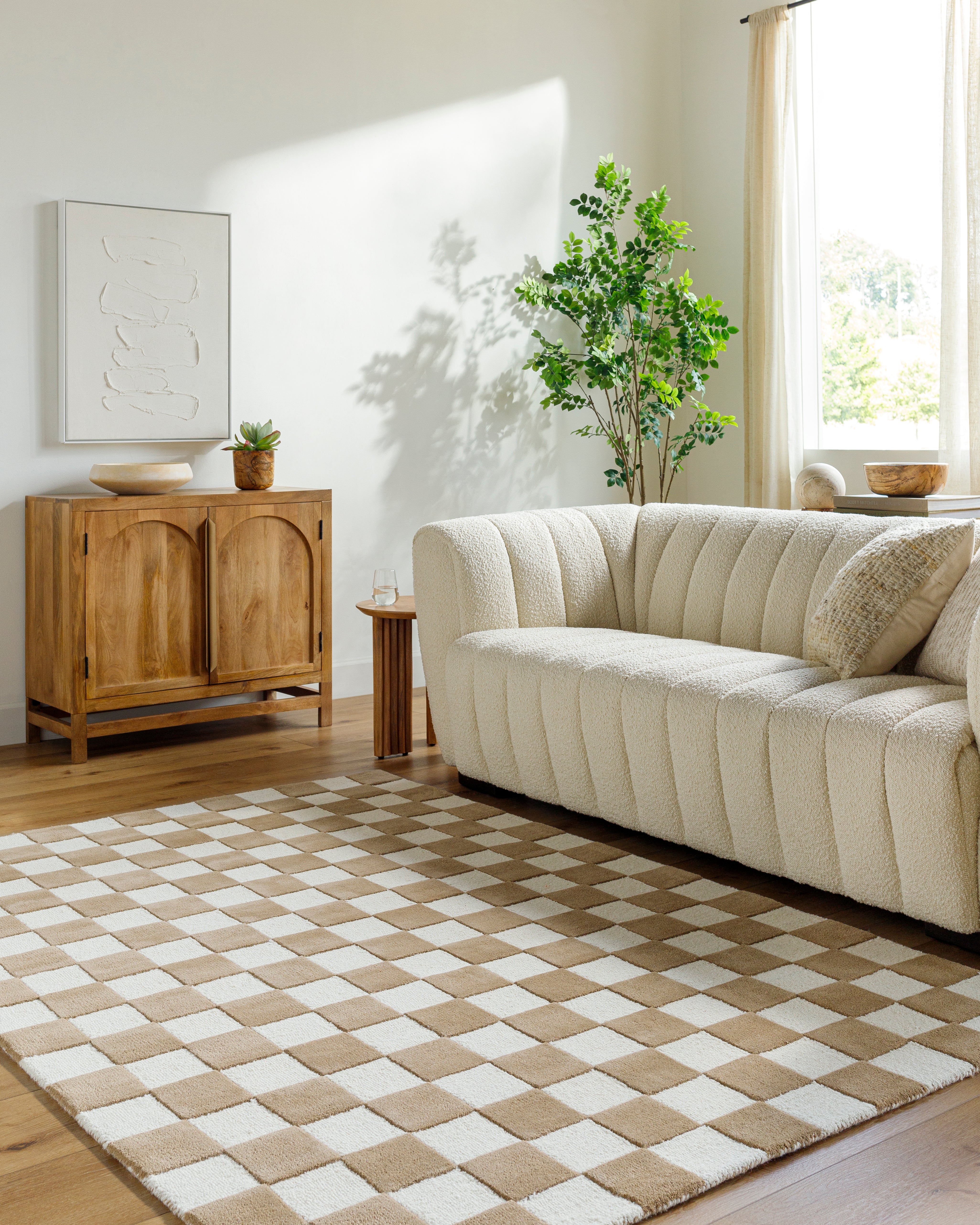 Brooks Checkered Tan Rug 0-RUGS - wool Surya