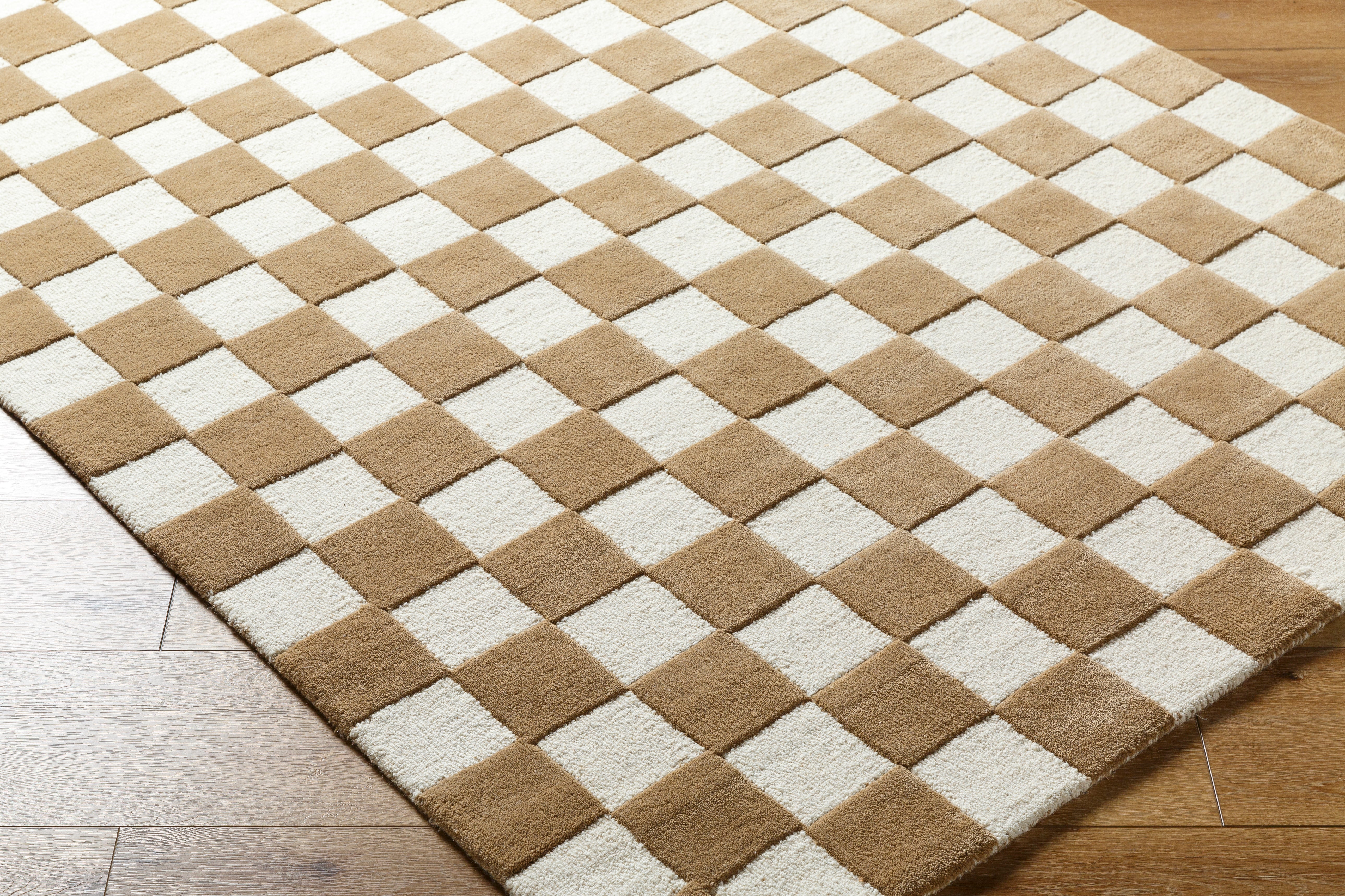 Brooks Checkered Tan Rug 0-RUGS - wool Surya