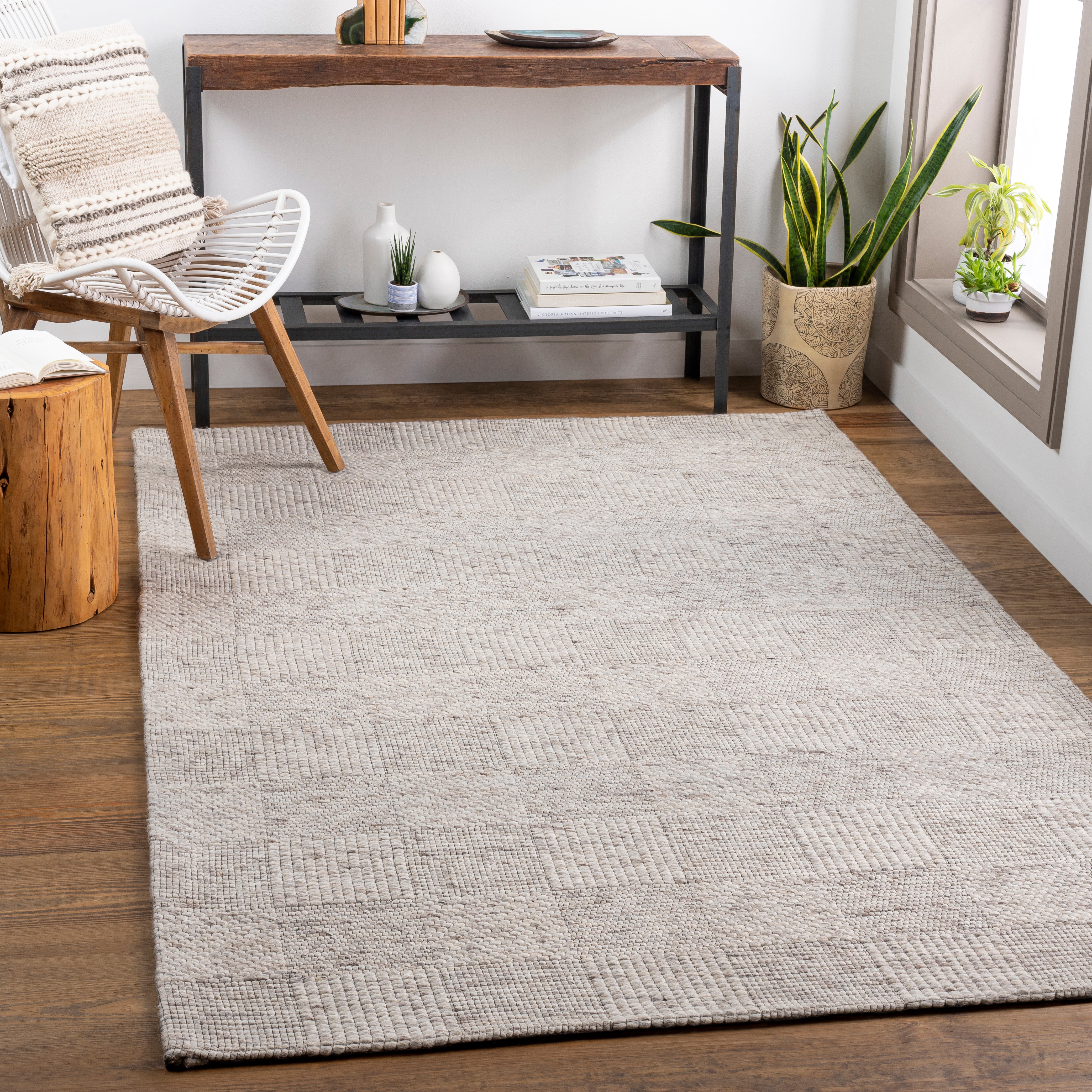 Colette Oatmeal Checkered Rug 0-RUGS - wool Surya