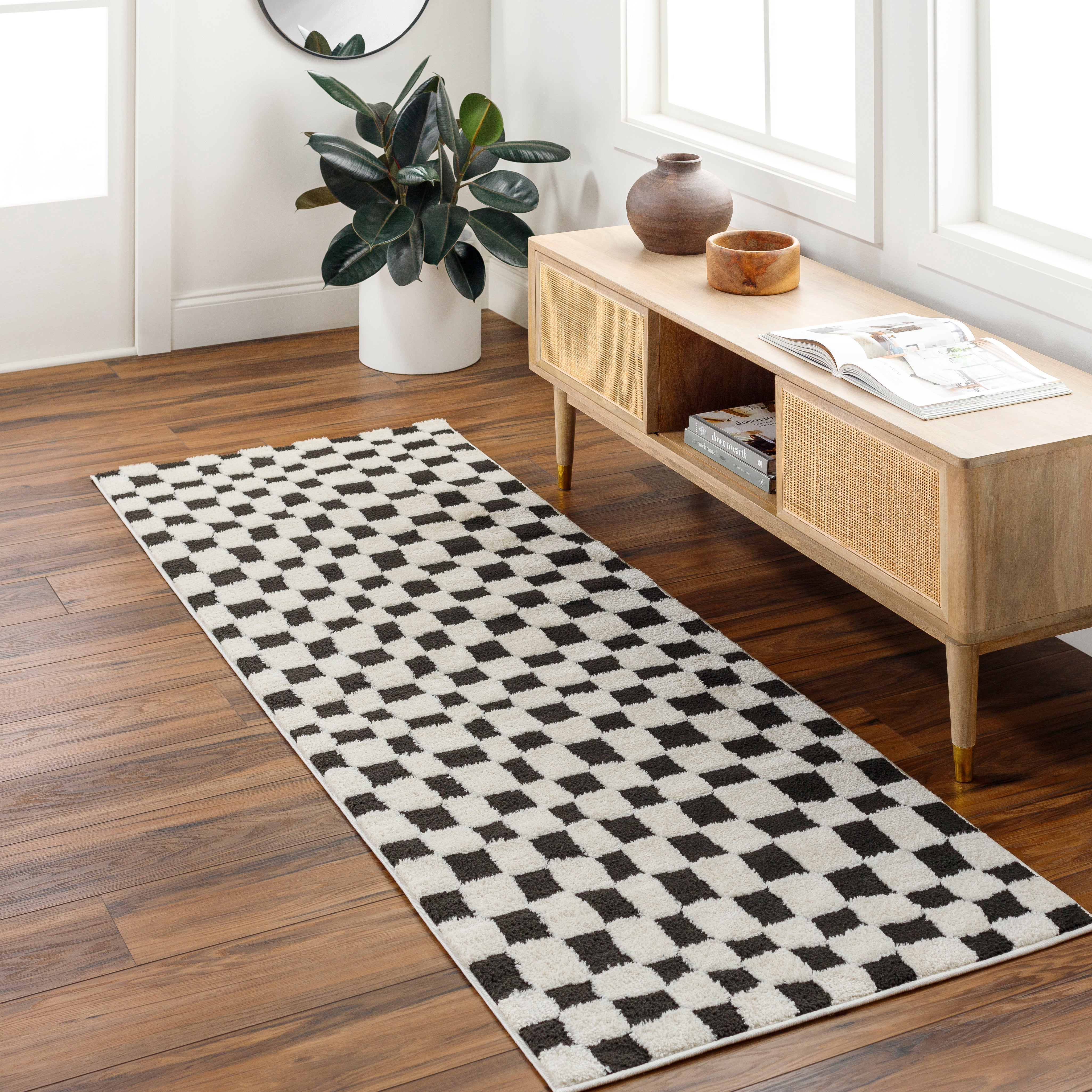Floyd Black Checkered Rug 0-RUGS - patterned Surya