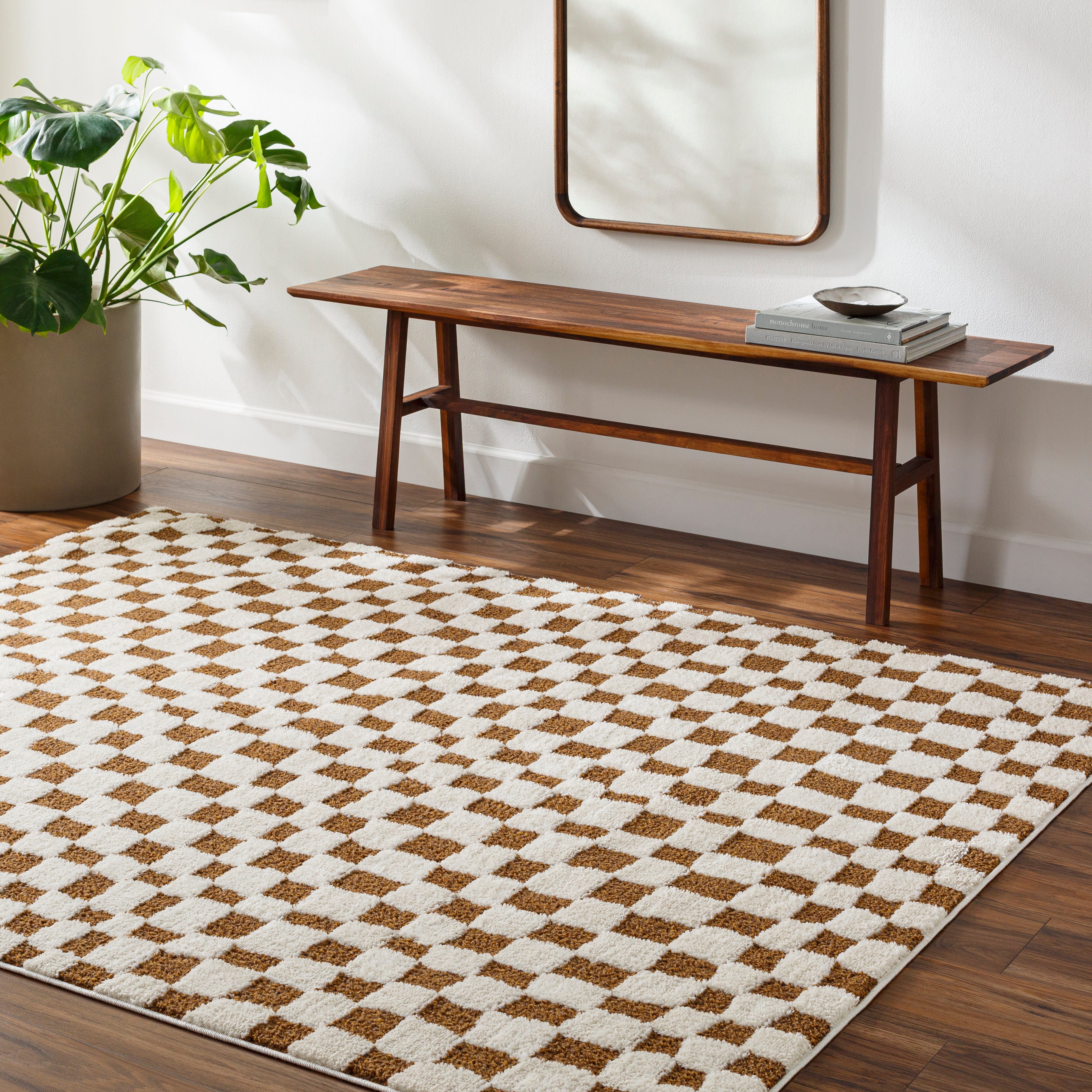 Floyd Camel Checkered Rug 0-RUGS - patterned Surya