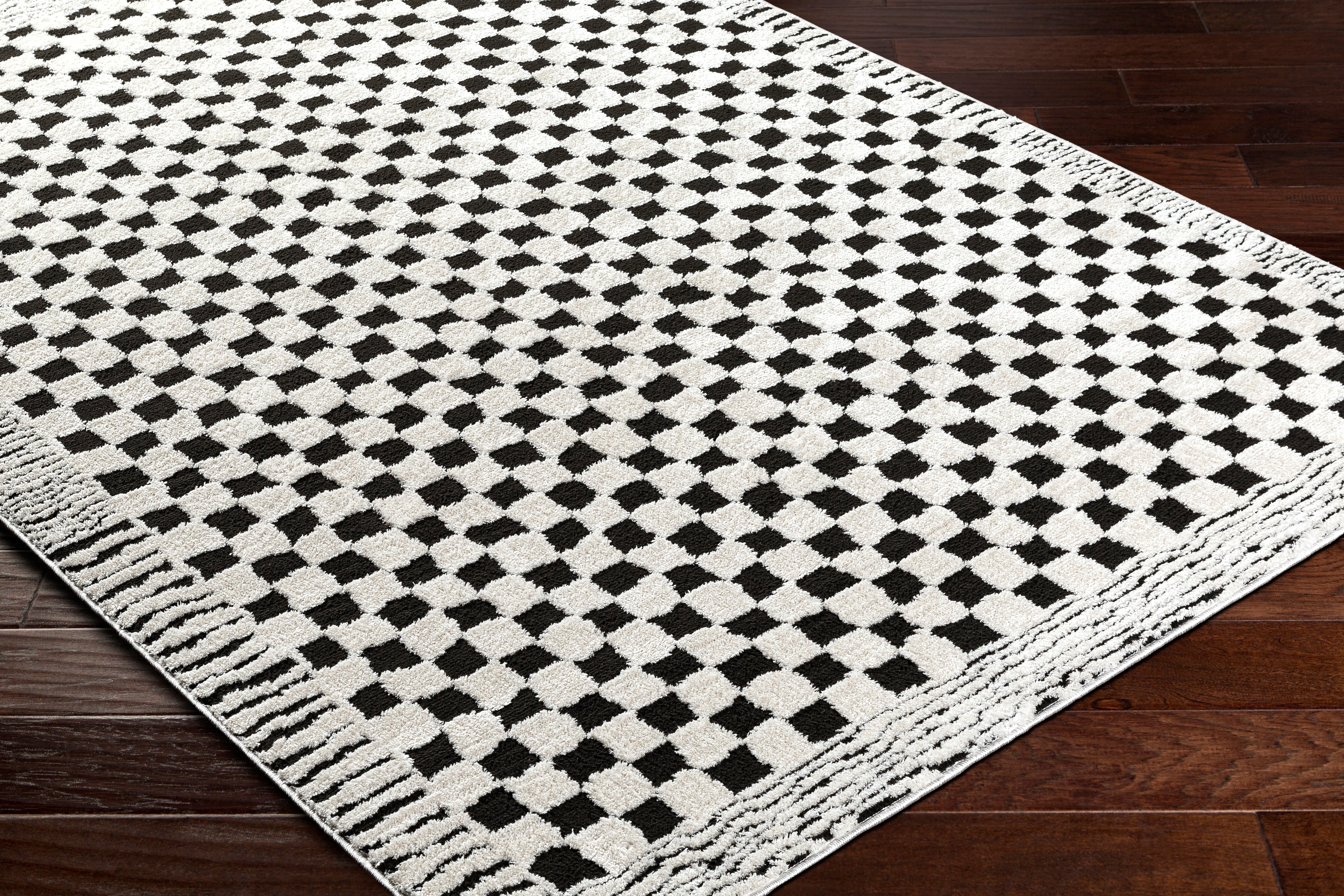 Floyd Black Border Checkered Rug 0-RUGS - patterned Surya