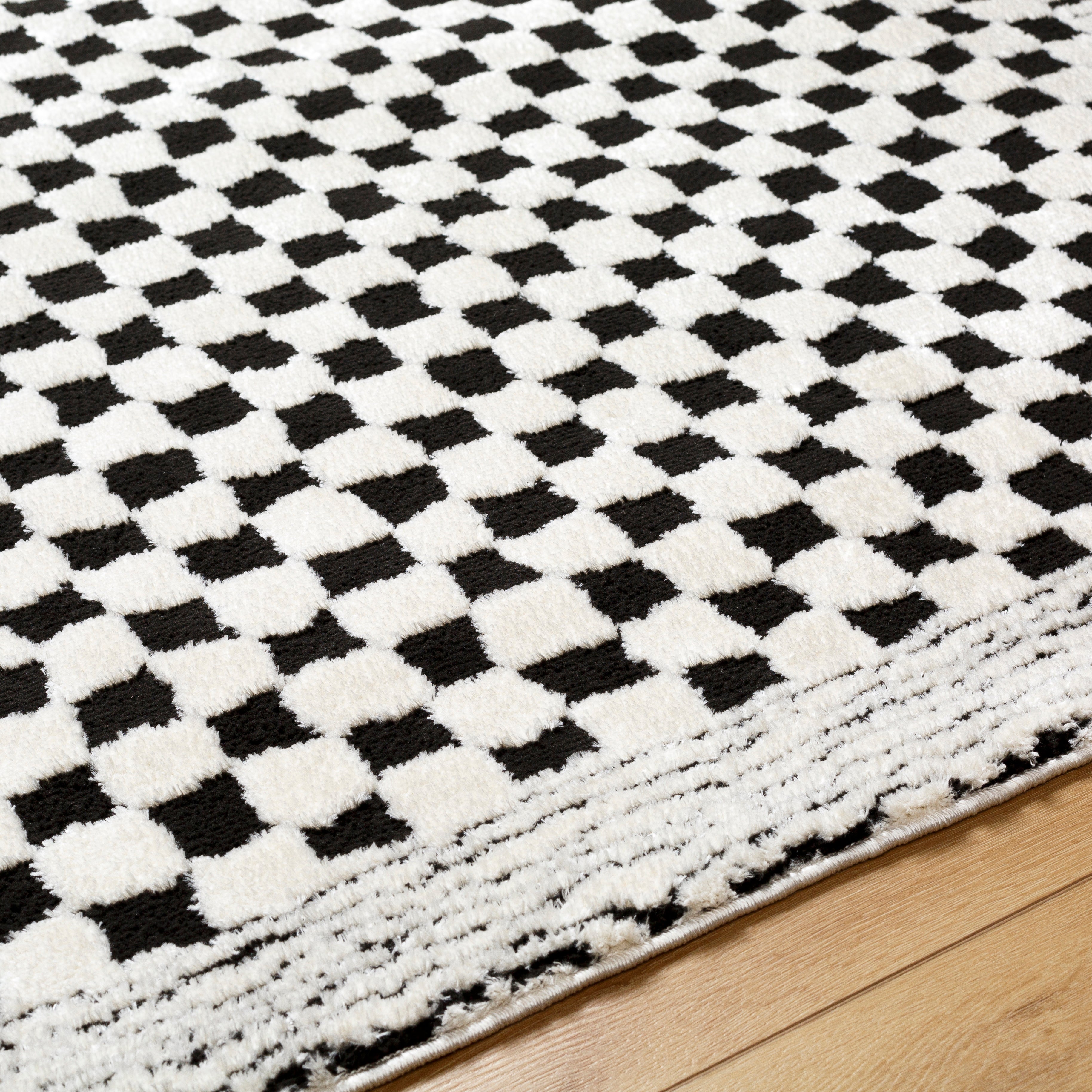 Floyd Black Border Checkered Rug 0-RUGS - patterned Surya
