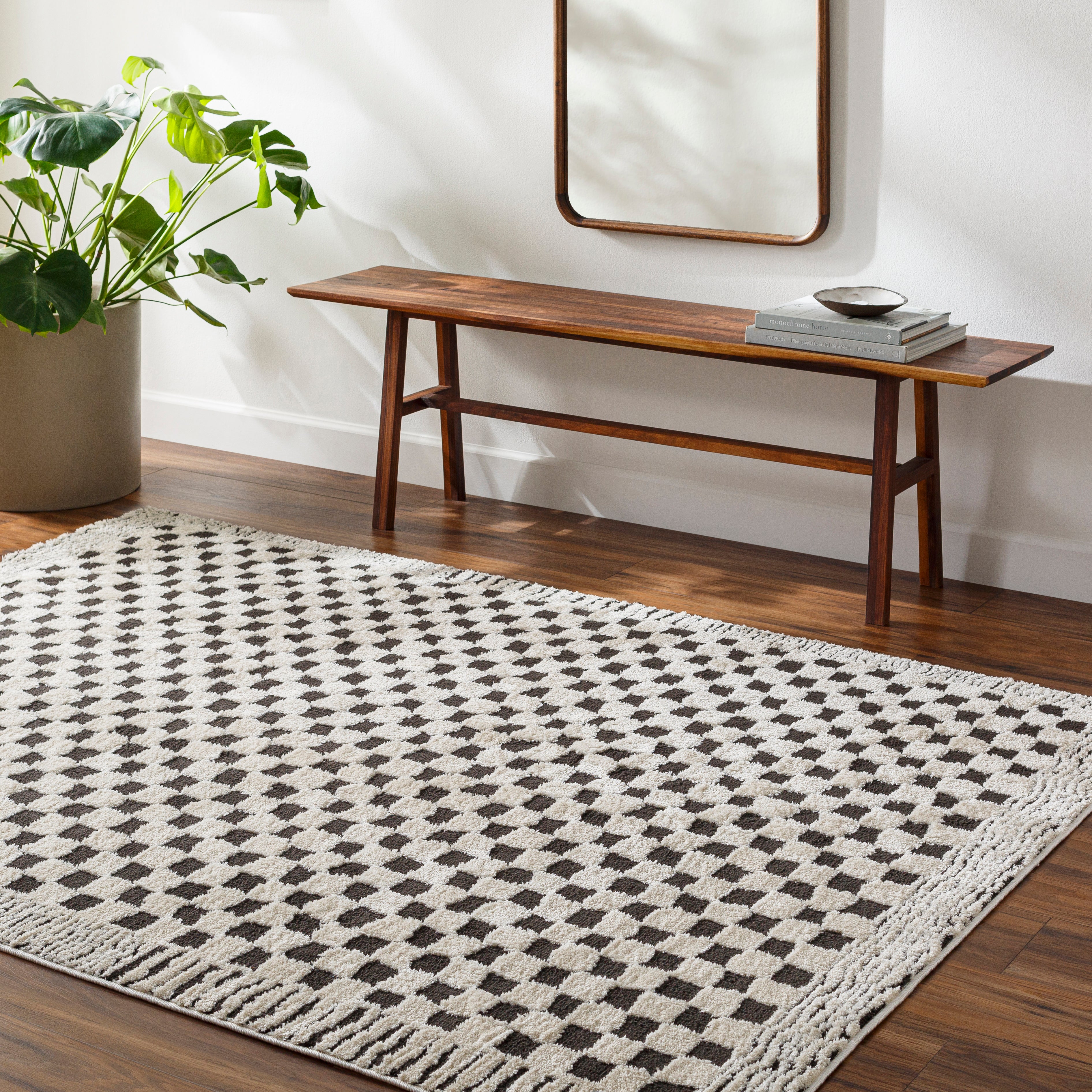 Floyd Black Border Checkered Rug 0-RUGS - patterned Surya