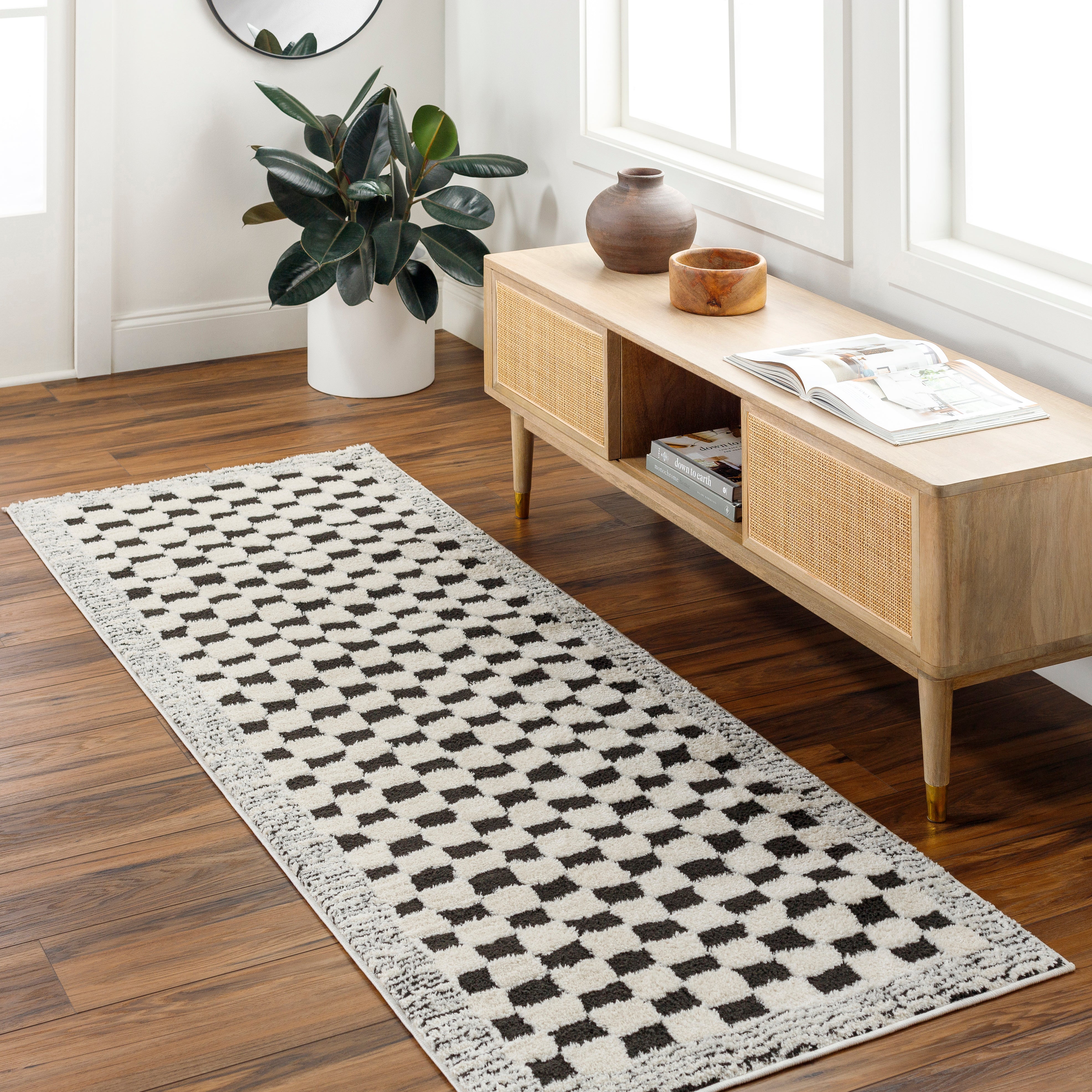 Floyd Black Border Checkered Rug 0-RUGS - patterned Surya