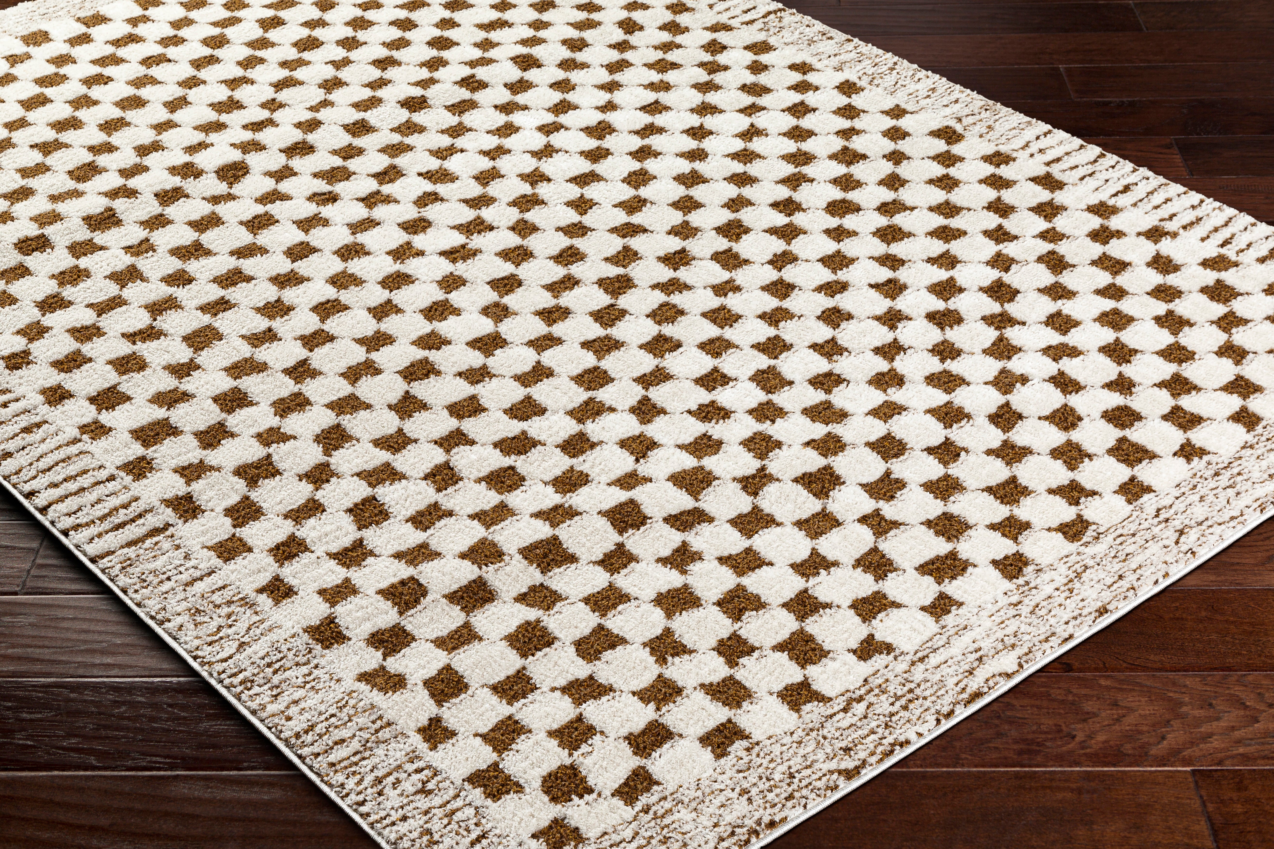 Floyd Camel Border Checkered Rug 0-RUGS - patterned Surya